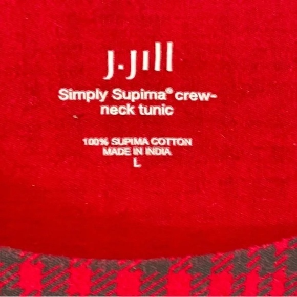 J. Jill | Simply Supima Red Black Houndstooth Plaid Cotton Tunic Top, Large - Picture 5 of 6